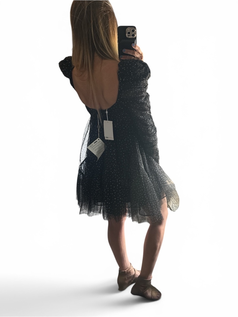 NWT Zimmermann Black Sparkle Tulle Mini Dress Puff Sleeve Polka Dot Size 6 - Picture 6 of 11